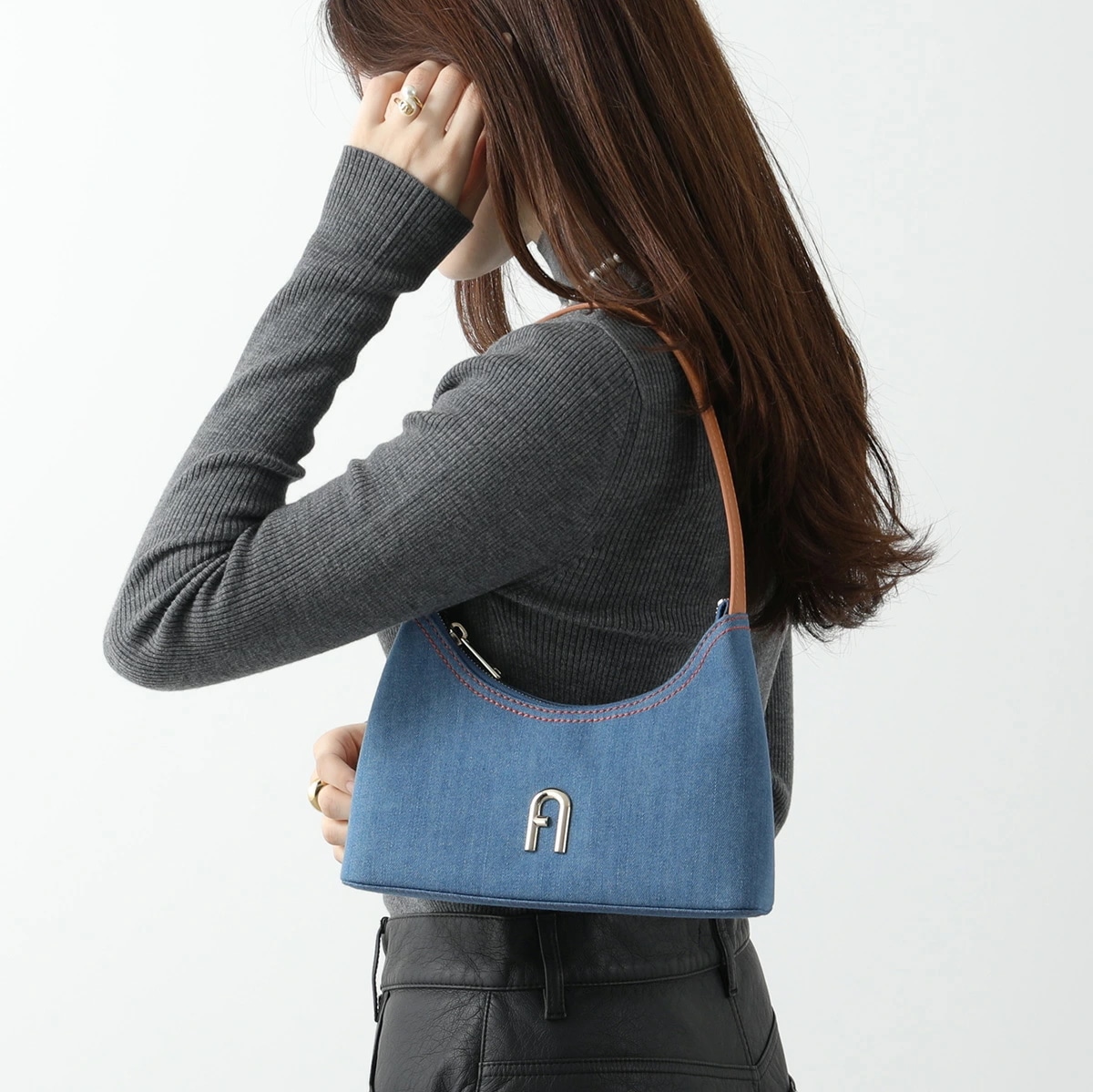 Furla フルラ ハンドバッグ DIAMANTE ディアマンテ WB01239 BX1542 レディース ショルダーバッグ ロゴ デニム ミニバッグ 鞄 2676S/MEDITERRANEO