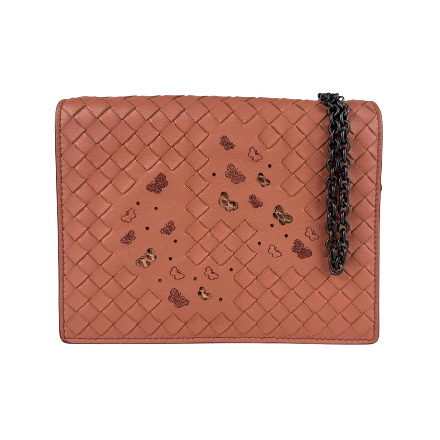 ボッテガヴェネタ BOTTEGAVENETA チェーンウォレット イントレチャート レザー コーラル レディース z4875