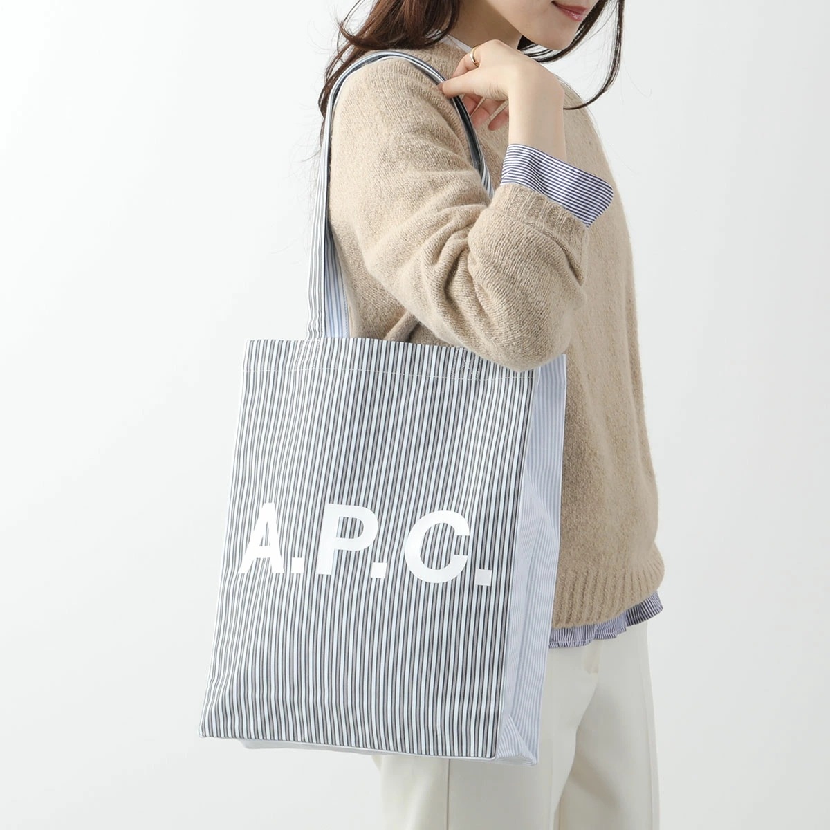 APC A.P.C. アーペーセー トートバッグ TOTE LOU ルー COHDO M61442 レディース ストライプ柄 コットン ロゴ 鞄 IAA/BLUEトートバッグ