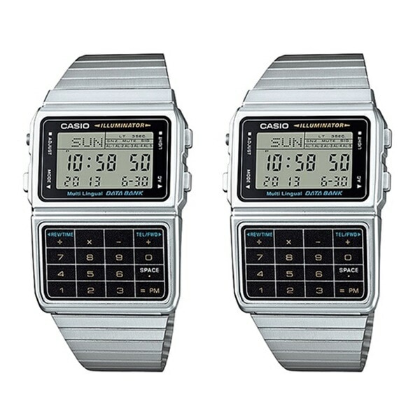 【時計＆アクセ収納ケース付き！】カシオ 腕時計 手表 レトロなペアウォッチ データバンク シルバー デジタル兼用 同じサイズ おそろ DBC-611-1DBC-611-1 誕生日プレゼント ポイント消