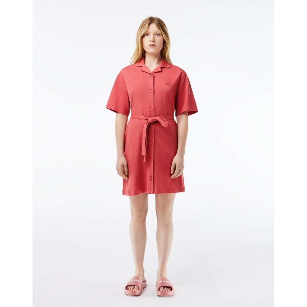 ラコステ女性用リネンブレンドオープンカラーシャツドレス EF7765-54G ZV9