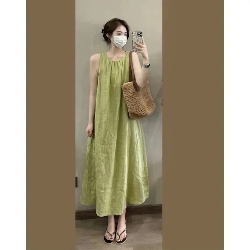 ２点で13o円OFF！【最安値挑戦】 涼しいキャミワンピース 夏 ワンピース 美脚 カジュアル 着痩せ 体型カバー 綿麻 ノースリーブワンピース パーティードレスノースリーブリネンワンピースリネンワン
