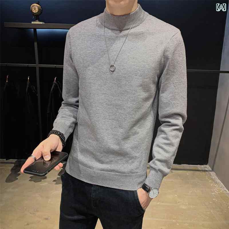 メンズ トップスス おしゃれ ハーフ タートルネック プルオーバー 秋冬 シャツ ニット セーター 無地 デイリー カジュアルインナー セーター 長袖