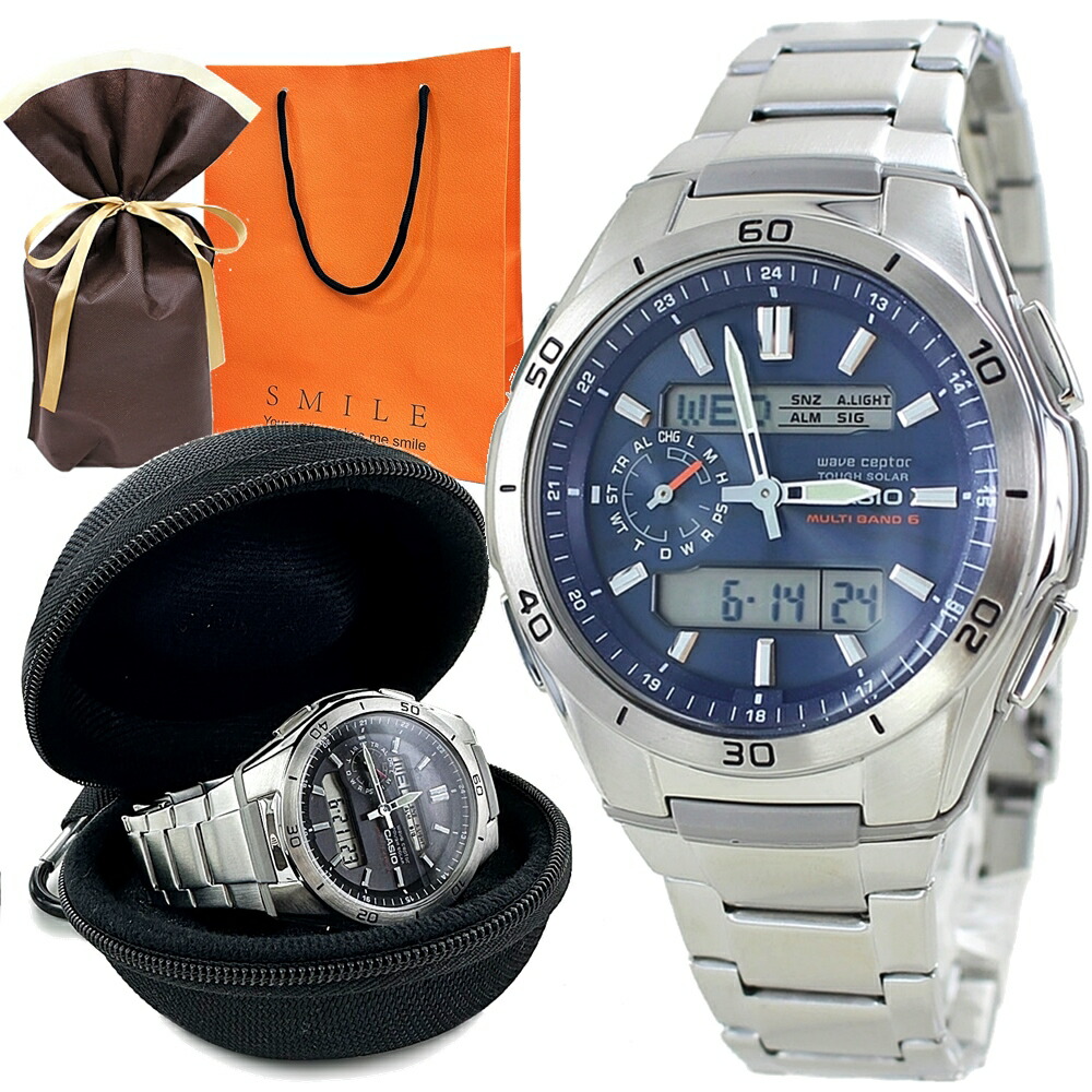 カシオ ウェーブ セプター ラッピング済 男性 ギフトセット 電波ソーラー 腕時計 メンズ 電波腕時計 おすすめ レジャー用 防水 釣り アウトドア キャンプ ソーラー 腕時計 見やすい 文字盤 試験