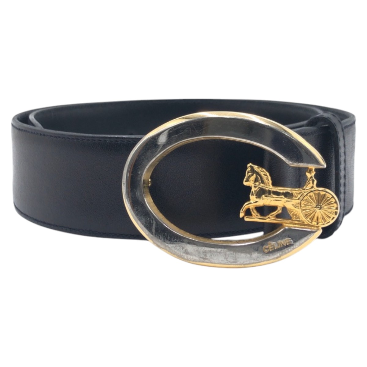 ヴィンテージ 馬車柄 ブラック 黒 ゴールド レザー/メタル ベルト 男女兼用 レディース 500983