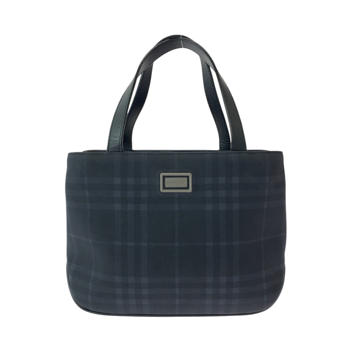 美品 チェック柄 ネイビー シルバー金具 キャンバス トートバッグ ハンドバッグ レディース 409075