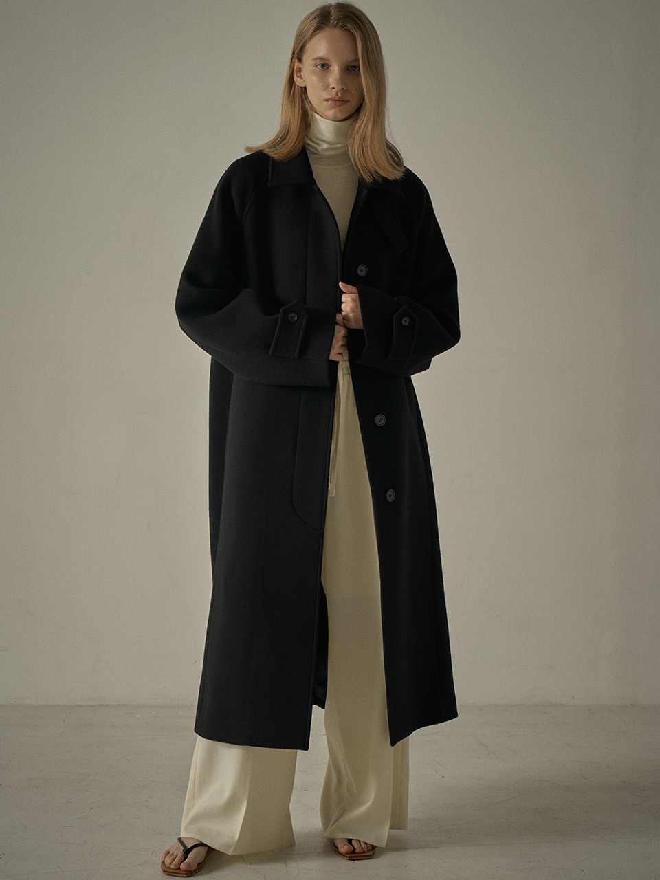 [FACADE PATTERN] [韓国人気]カシミヤバルマカンコート_black