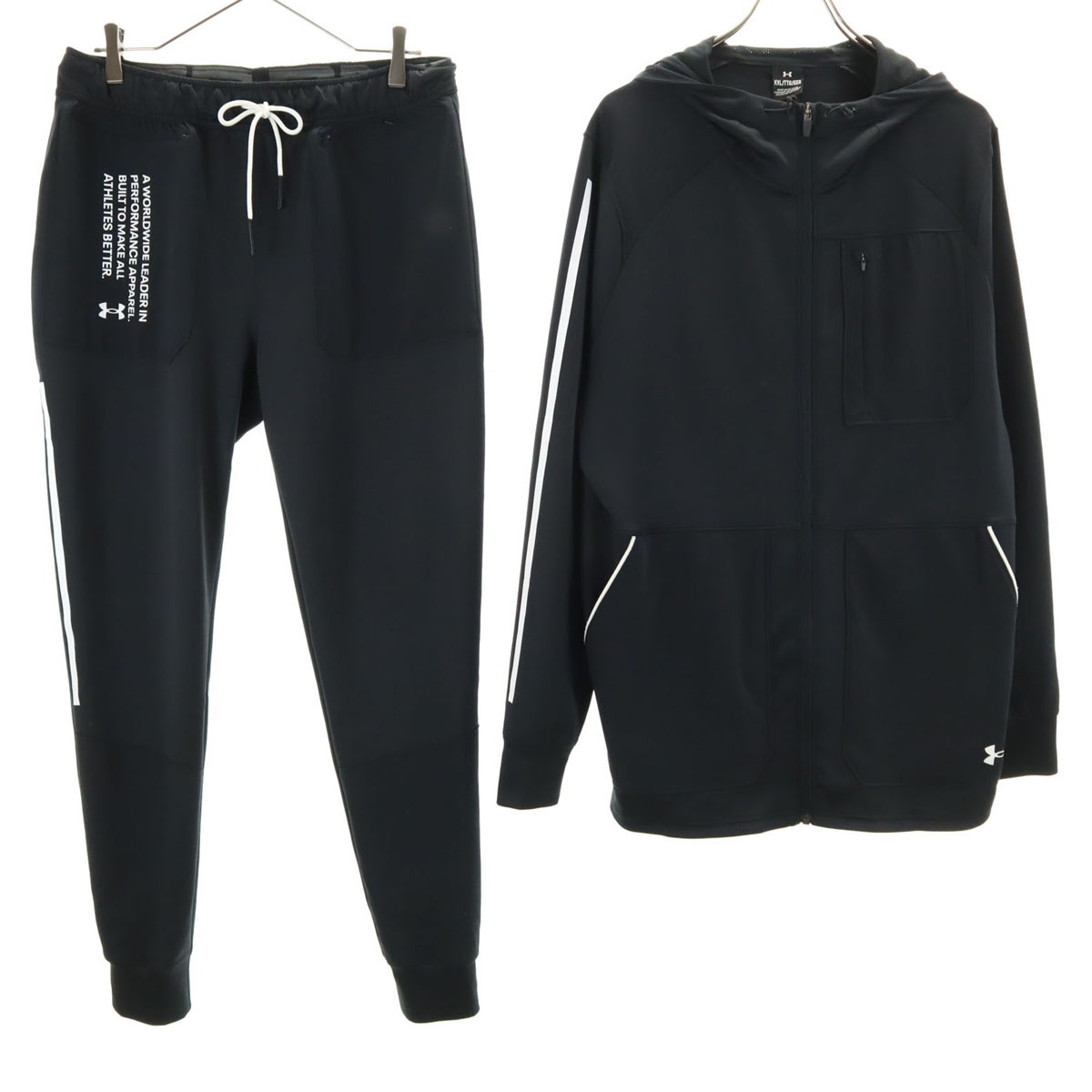 長袖 フード ジャージジャケット 上下セットアップ XL ブラック メンズ 古着