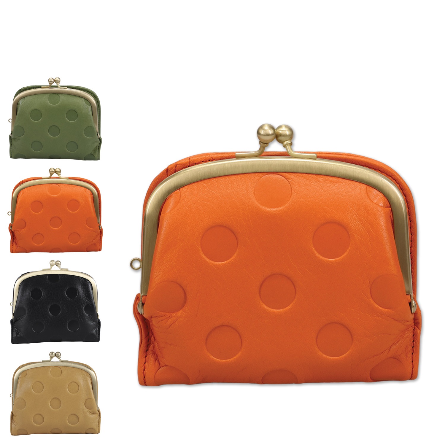 財布 二つ折り がま口 リュミエ レディース 本革 コンパクト 水玉 ドット 55212