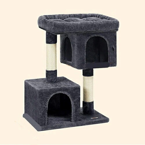 キャットタワー 大型猫用 コンパクト 多頭飼い 据え置き型 スリム 70cm 隠れ家 猫 カラー2 ソファ おもちゃ 転倒防止 展望台 猫ベッド 運動不足解消 子猫やシニア猫 省スペース 爪