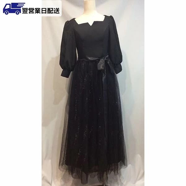 【新作】L ブラック ドレス 大人 ピアノ 発表会 パーティードレス ロングドレス 演奏会 結婚式 ワンピース 成人式 同窓会 ドレス 結婚式 母親 ドレス 選べる着丈 5分袖 袖あり レース パーテ
