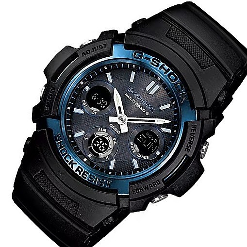 ソーラー電波腕時計 アナデジモデル ブラック/ブルー AWG-M100A-1A 海外モデル