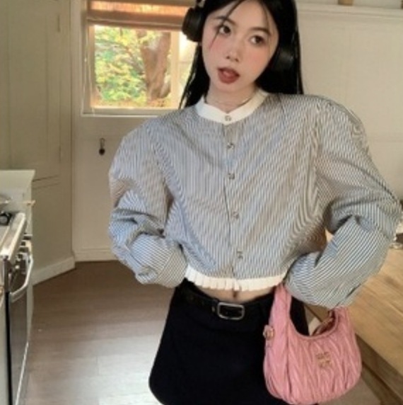 トップス シャツ ブラウス カットソー ショート ショート丈 袖あり 長袖 かわいい 大人可愛い きれいめ シンプル カジュアル 大人 上品 おしゃれ お洒落 かっこいい レトロ 大人女子 こなれ感