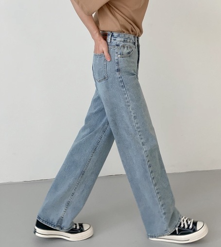 ボトムス デニムパンツ レギュラー丈 ストレート ポケット ハイウエスト デニム シンプル カジュアル お洒落 かっこいい ラフ メンズライク ボーイッシュ ルーズ クール 抜け感 無地