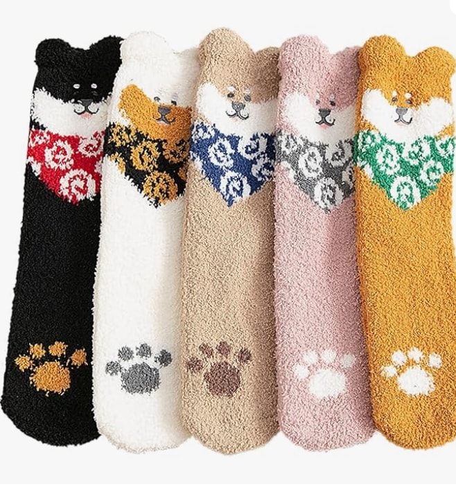 靴下 レディース もこもこ靴下 冬 ルームソックス 厚手 防寒 かわいい 女性用靴下 犬 猫 動物柄靴下 冬 くつした レディース 部屋 ホームソックス 暖かい靴下 冷え取りくつ下 睡眠 ルーム 5