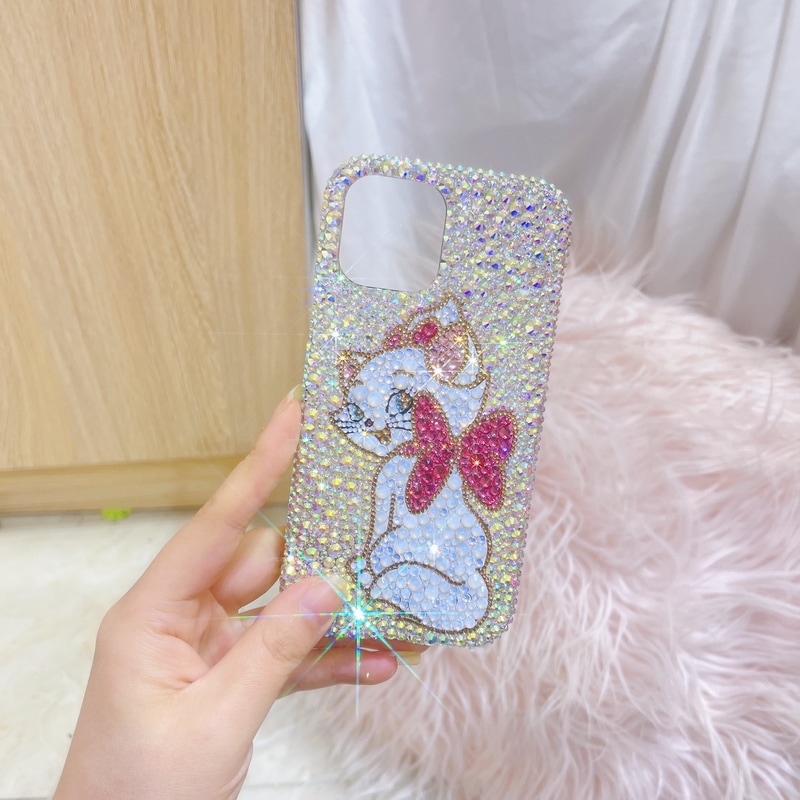 ハンドメイド iPhoneケース マリー キラキラのラインストーン iPhone16/15/14/13/12/11ケース Plus Pro Max メアリー・キャット