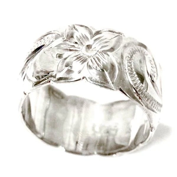 ハワイアンジュエリー リング プルメリア 花 スクロール 波 リーフ 葉 カットアウト トロピカル レディース シルバー925