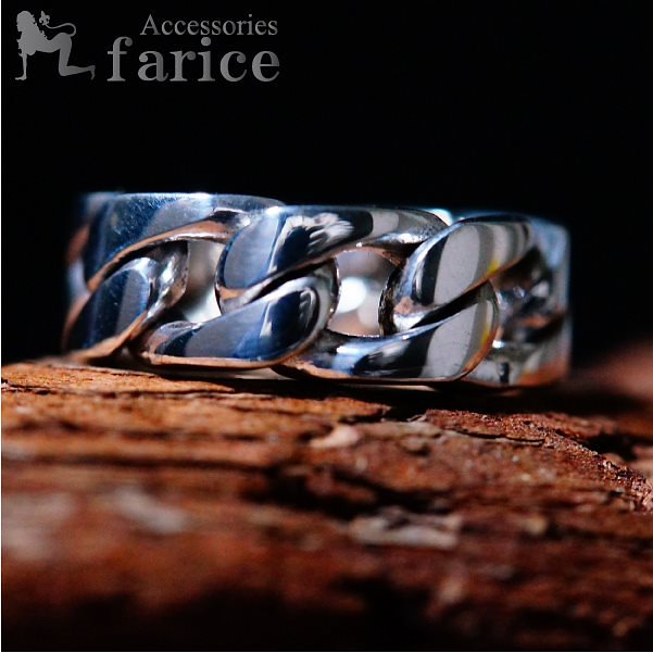 ごつめの面取り鎖型シルバーチェーンシルバーリング