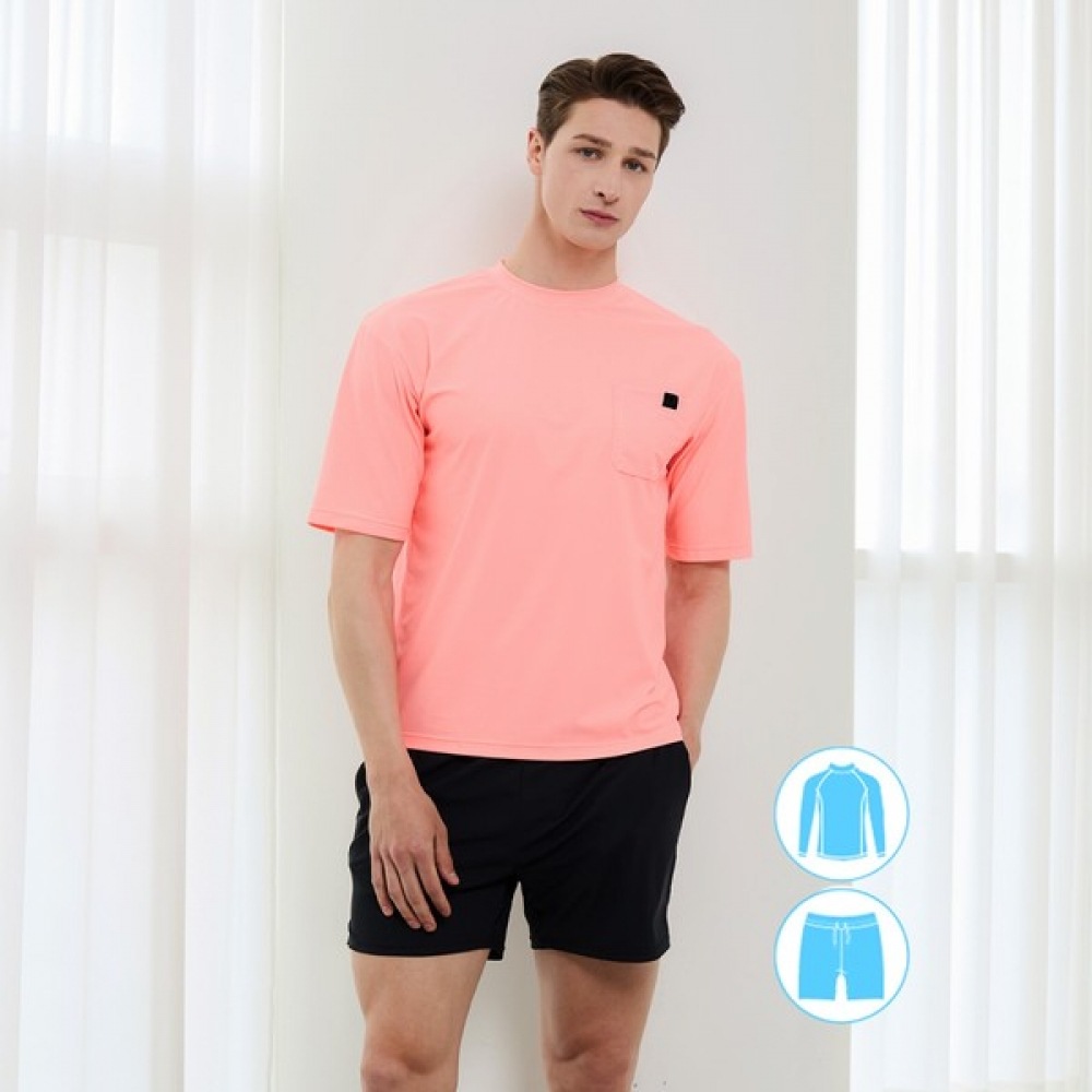 (ベーシックエル) ベーシックエルメンズ半袖ラッシュガードビーチショーツセット BEM-X916C+BEM-X920K