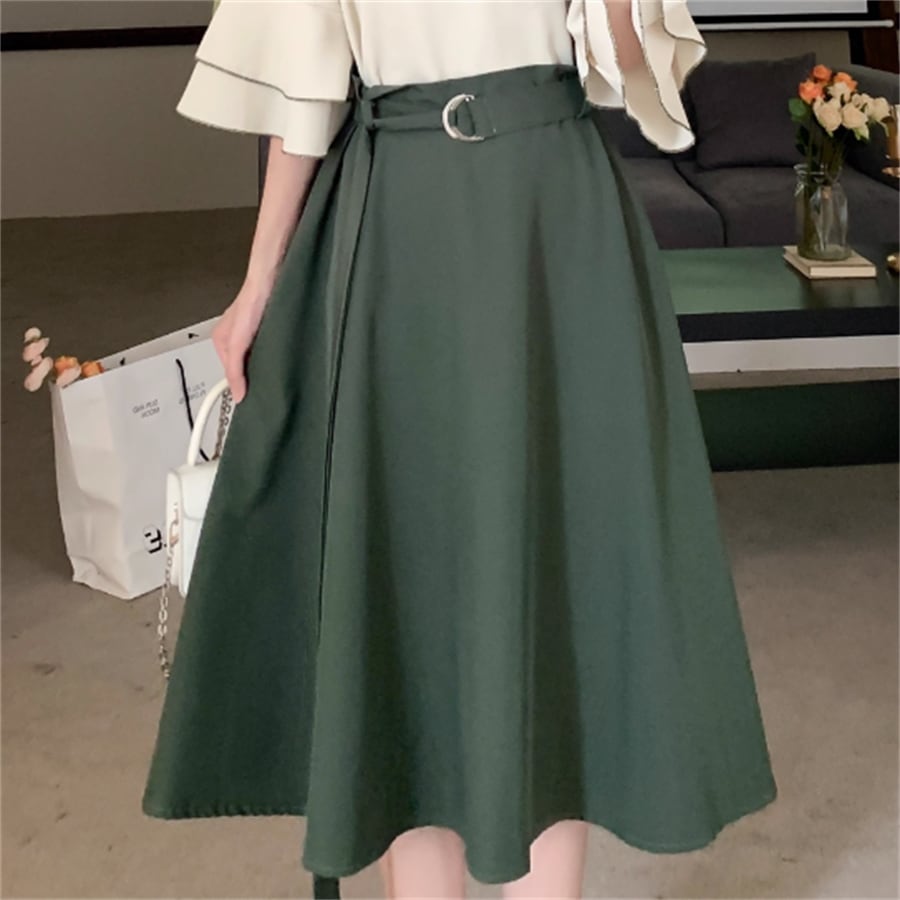 スカート ロングスカート 2点 上下セット ロング ミモレ丈 フレア Aライン シンプル かわいい 大人可愛い きれいめ カジュアル 大人 上品 おしゃれ お洒落 こなれ感 コンサバ系