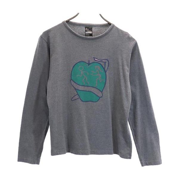 りんご柄 プリント 長袖 Tシャツ 1 グレー ロンT メンズ