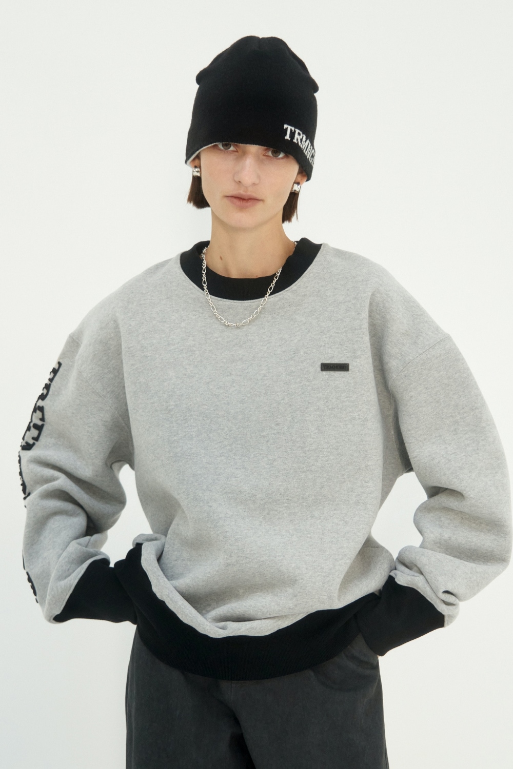 【TREEMINGBIRD】 [UNISEX] OBLIQUE LINE SWEAT SHIRT : GRAY