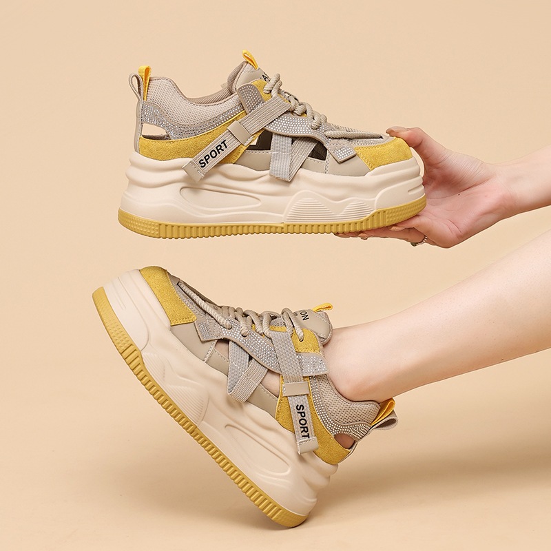 2025年春新作 通気性抜群 ホワイトシューズ レディース 韓国風 オールマッチ 厚底 カジュアルシューズ スポーツ 中空 ランニング プラットフォーム