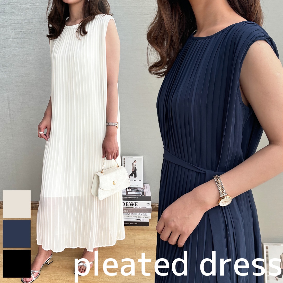 売れ 品よく美シルエット　大人ノースリーブプリーツロングワンピース　パーティー　上品　夏服　夏　会食　セレモニー　ドレス　ワンピース 夏 ノースリーブ きれいめ ロング レディース　マキシワンピ