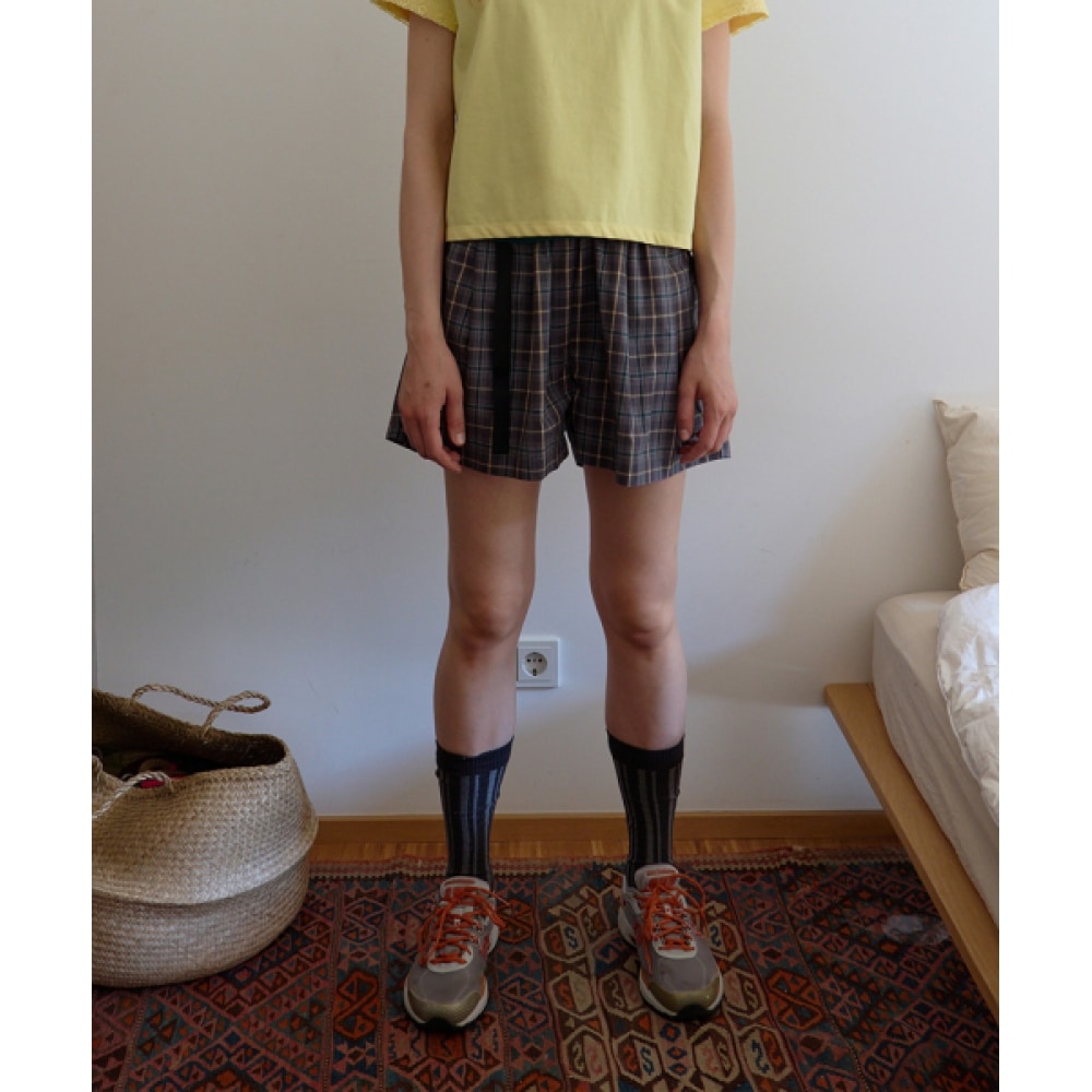コンテンツなし 196.チェックベルトハーフパンツ _ チャコール