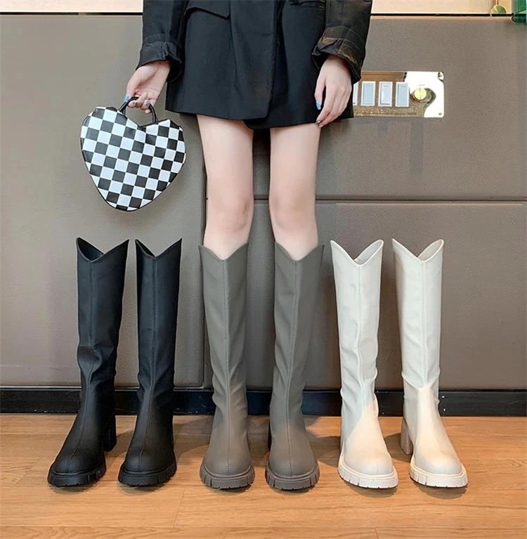 滑り止め 厚手のヒール 厚底 丸いつま先の靴 薄手のブーツ 早い者勝ち ハイヒール ロングブーツ