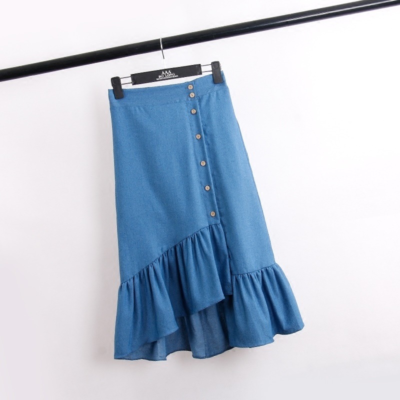 3281．マーメイドきれいめボトムス(ネイビー)　2019春夏　イレヘム　ギャザー　フリル　 美ライン　おしゃれ　カジュアル　スカート　お出かけ お呼ばれ　女子会　普段使い