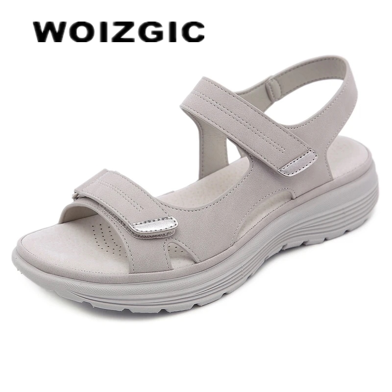 Woizgic-女性のための合成皮革サンダル,快適な女性の靴,ビーチプラットフォーム,クール,フック付き,滑り止め,大きなサイズ41 42
