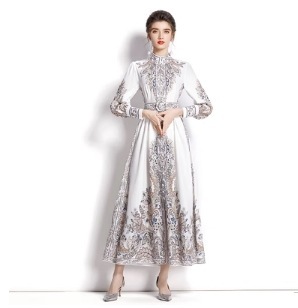 レディース ワンピース セットアップ オールインワン つなぎ 膝下 ロング 9分丈 長袖 ラウンドネック スリム 細身 ベルト ウエストマーク ハイウエスト きれいめ 上品 おしゃれ レトロ こなれ感