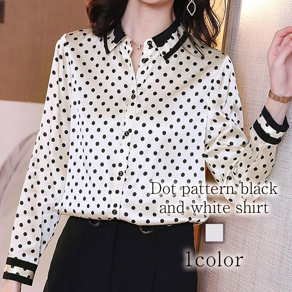 シャツ レディース ドット柄白黒シャツ 麻 カジュアル ブランド 長袖 ロゴ 暖かい ポロシャツ 秋 しわになりにくい 厚手 大人 ブラウス 襟付き 冬 ランニング スポーツ 事務服 カットソー おし 15,332円