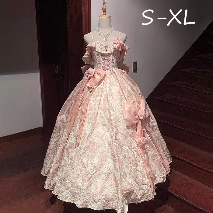 オーダーメイド特典ワンピース ロリータ Lolita ドレス ピンクリボン プリンセス イブニングドレス お嬢様 フォーマル パーティー 花嫁 ドレス 華やか 成人式 ウェディング エレガント ロング