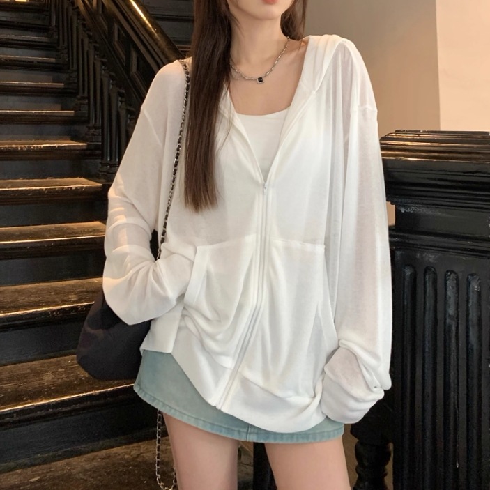 レディース パーカー 羽織 前開き ミディアム 長袖 ドロップショルダー フード オーバーサイズ ストリート ファスナー ポケット 伸縮性 かわいい シンプル カジュアル おしゃれ こなれ感 ラフ