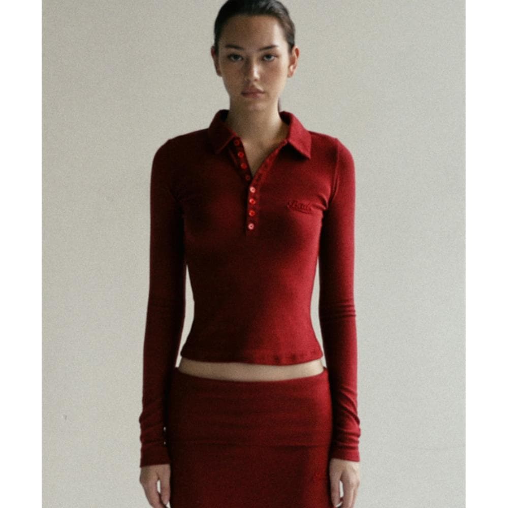 BADBLOOD Beyond Soft Polo Long Sleeve Carmine w-tee24-08