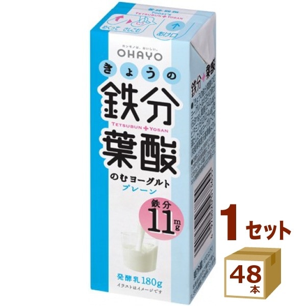 オハヨー きょうの鉄分葉酸のむヨーグルト パック 180g 48本