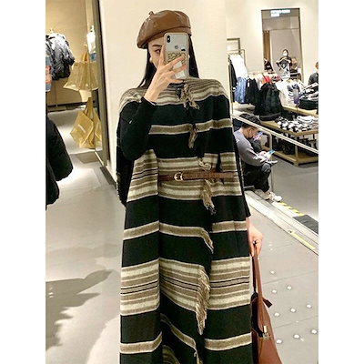 新入荷 ムートンファッション セミロング セーター ボーダー柄 ジャケット 高級感 デザイン
