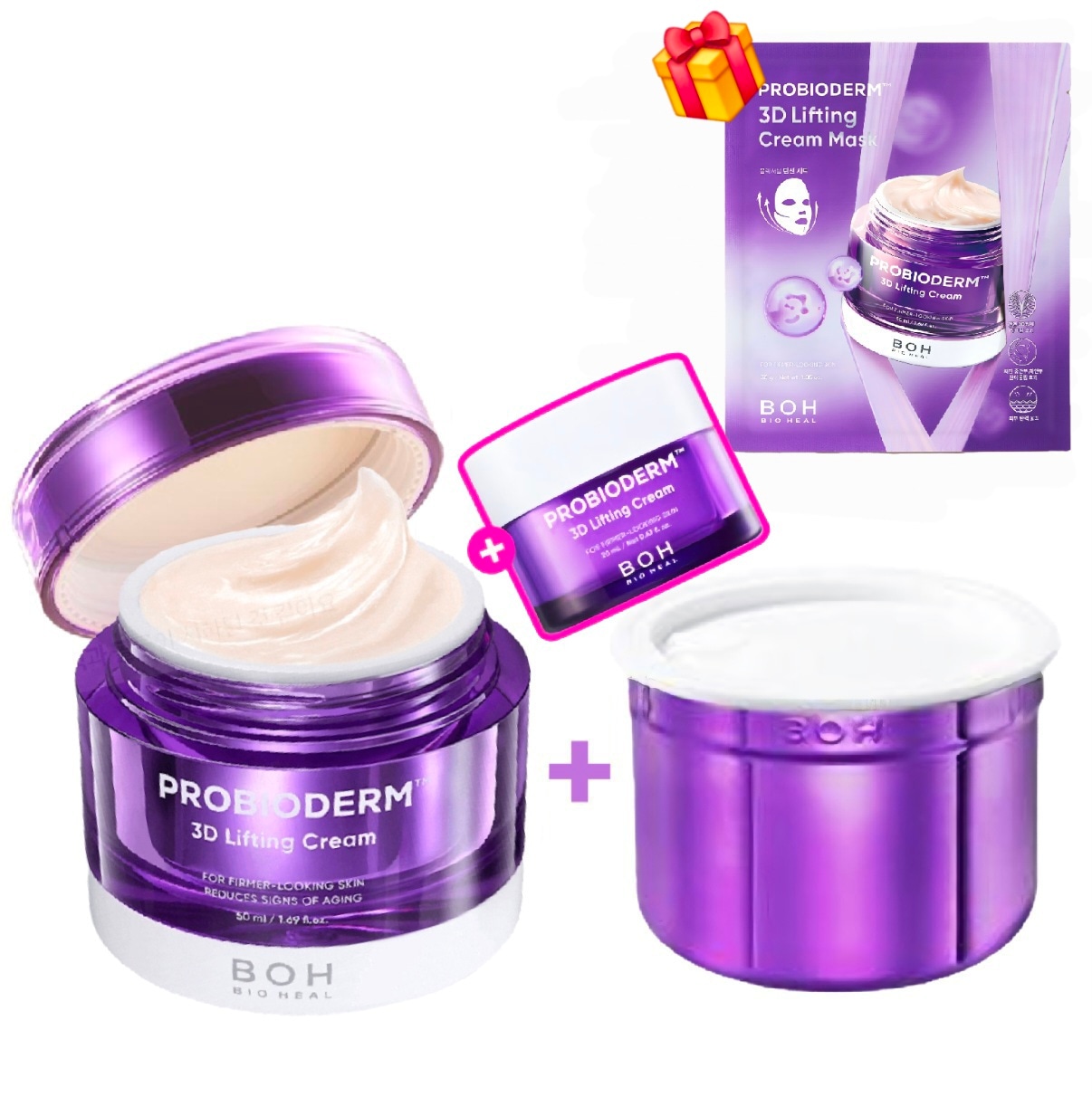 [韓国人気コスメ/ 企画] プロバイオダーム 3D リフティングクリーム 50ml単品+詰め替え+(20ml在庫がなくなり次第終了)+マスクパック 1枚