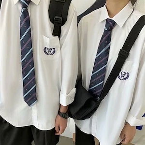 DK制服JK白シャツ男性日系学院風カップルセット韓国風かっこいいネクタイ長袖シャツ