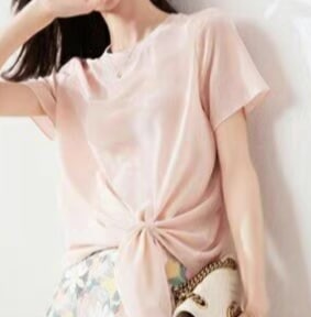 レディース トップス シャツ カットソー 半袖 ラウンドネック フレア フェミニン レース シフォン フリル リボン 透け感 シースルー 薄手 かわいい 大人可愛い きれいめ シンプル 上品 おしゃれ