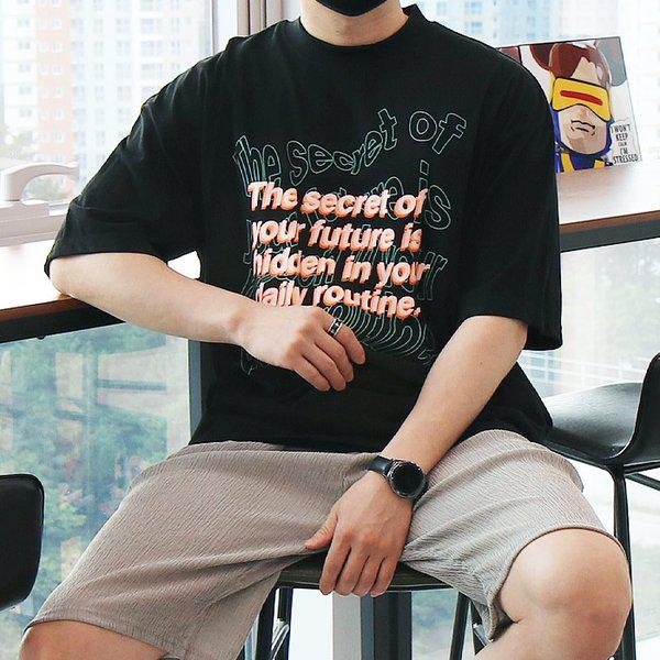 WASメンズビッグサイズシークレット胸プリント半袖Tシャツ