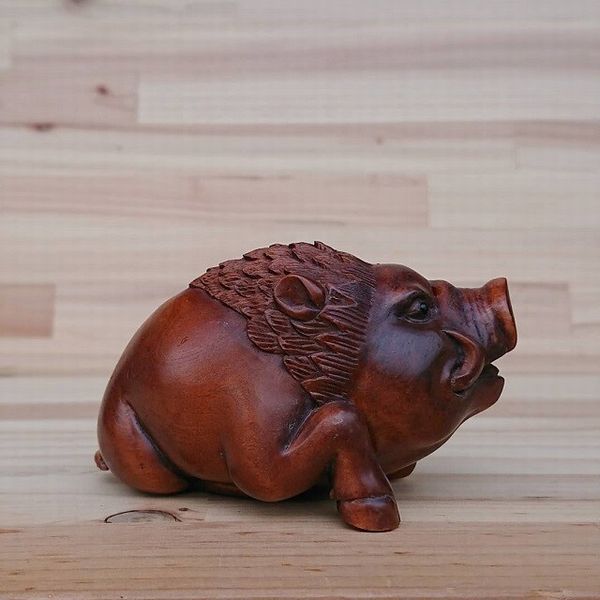 オブジェ 置き物 インテリア雑貨 家具 インテリア 銘木ツゲ材 木彫りの猪 A 工芸品 木彫品 猪
