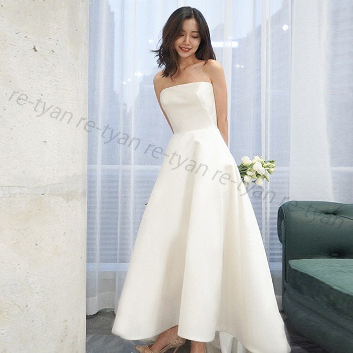 ウエディングドレス 二次会 花嫁 白ワンピース ロングドレス aライン オシャレ 上品 着痩せ安い