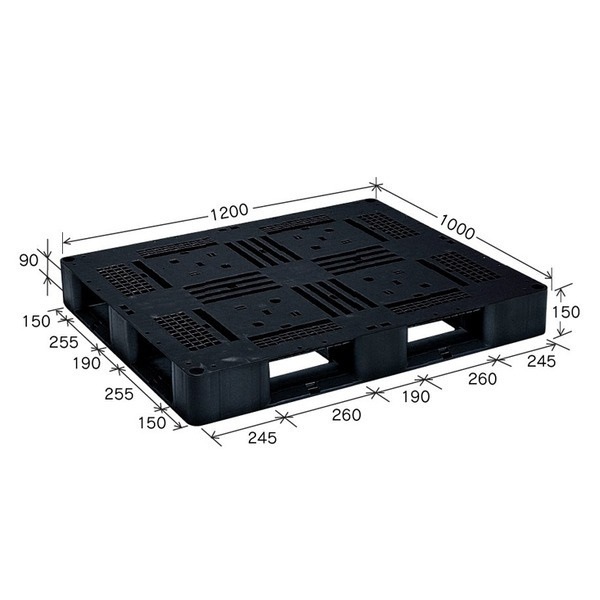 プラスチックパレット/物流資材 12001000mm 片面使用/ブラック J-D41210 岐阜プラスチック工業