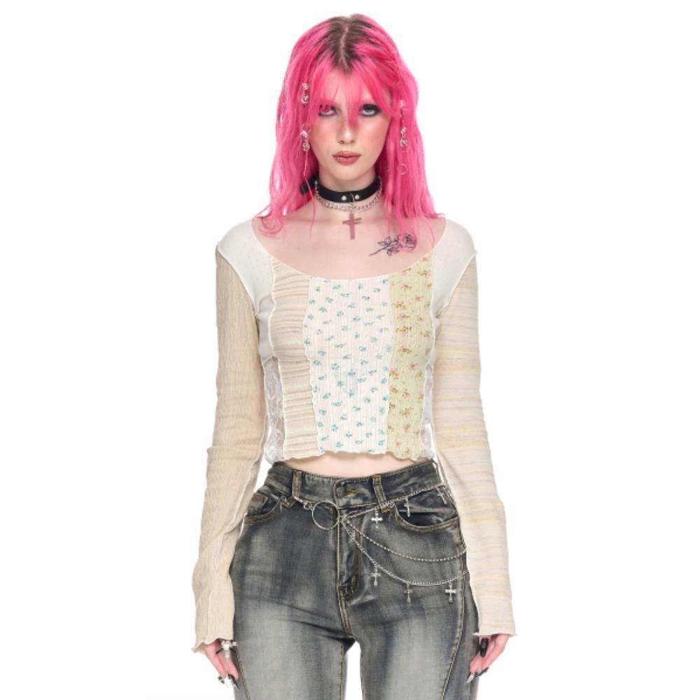 SCHISM INDUCING CRAZY PATCHWORK TOP BEIGE SB7TS11BE