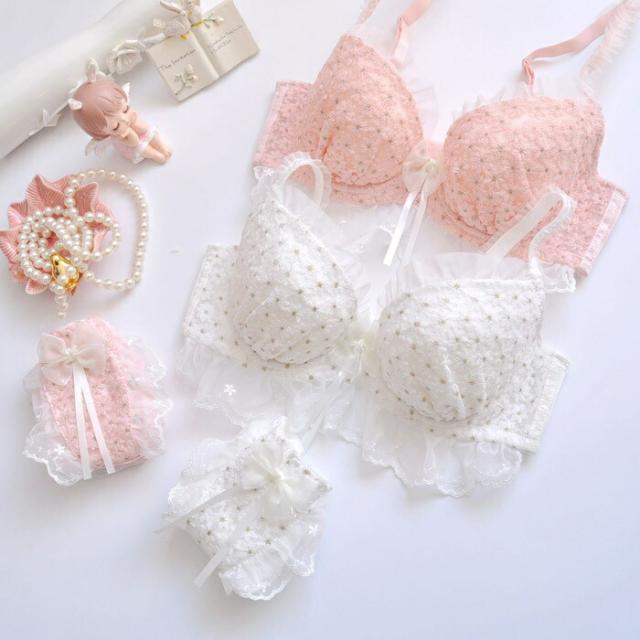 ブラジャー セット セクシー レースノンワイヤー ブラ かわいい 美少女柄ブラ セクシー アニメ ブラ ロリータブラ 下着 王女 高校生 コットン ブラ ピンク 10代 20代 中学生 高校生 下着