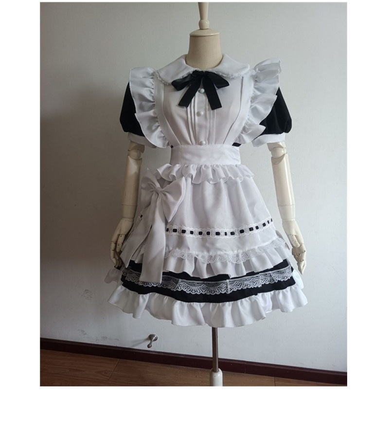 【24H時間限定特壳】伝統的なメイドスカート半袖メイド服偽娘イギリス執事コスプレ韓国 せいふくかわいいワンピース