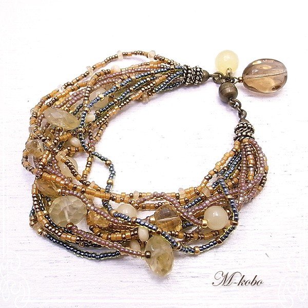 スワロフスキー ビーズ 13連ブレスレット 天然石 ハンドメイド // M-kobo